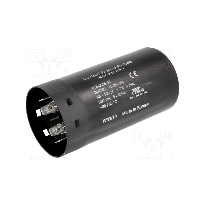 1 pcs x DUCATI ENERGIA - 412805460 - Capacitor: electrolytic, 97uF, Ø52.4x105mm, ±10%, -20÷55°C, 330VAC