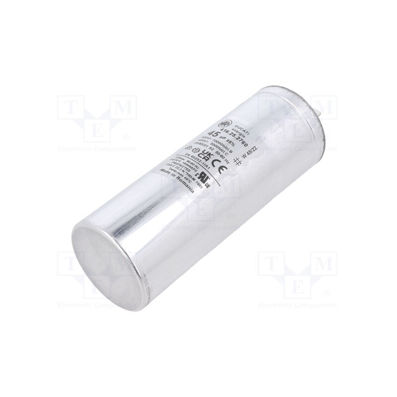 1 pcs x DUCATI ENERGIA - 4.16.25.27.60 - Capacitor: motors, run, 45uF, 425VAC, Ø45x122mm, -25÷70°C, ±5%