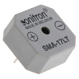 1 pcs - Sonitron 86dB Through Hole Continuous Internal Buzzer, 17.5 x 17.5 x 8mm, 1.5V dc Min, 15V dc Max