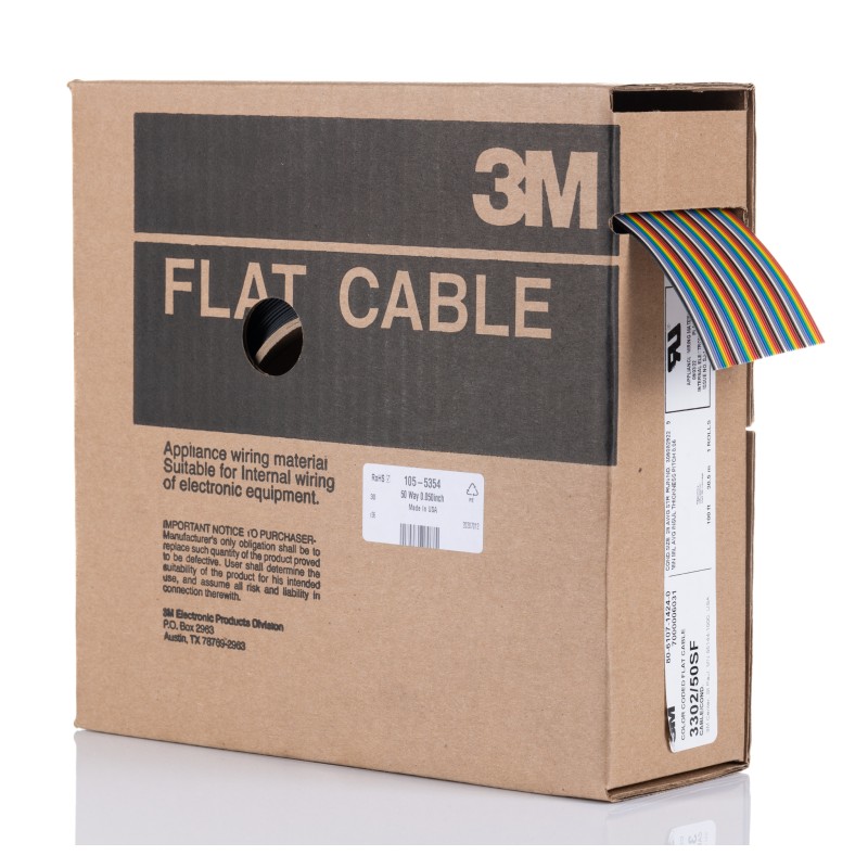 1 Reel of 30 M - 3M 3302 Series Flat Ribbon Cable, 50-Way, 1.27mm Pitch, 30m Length