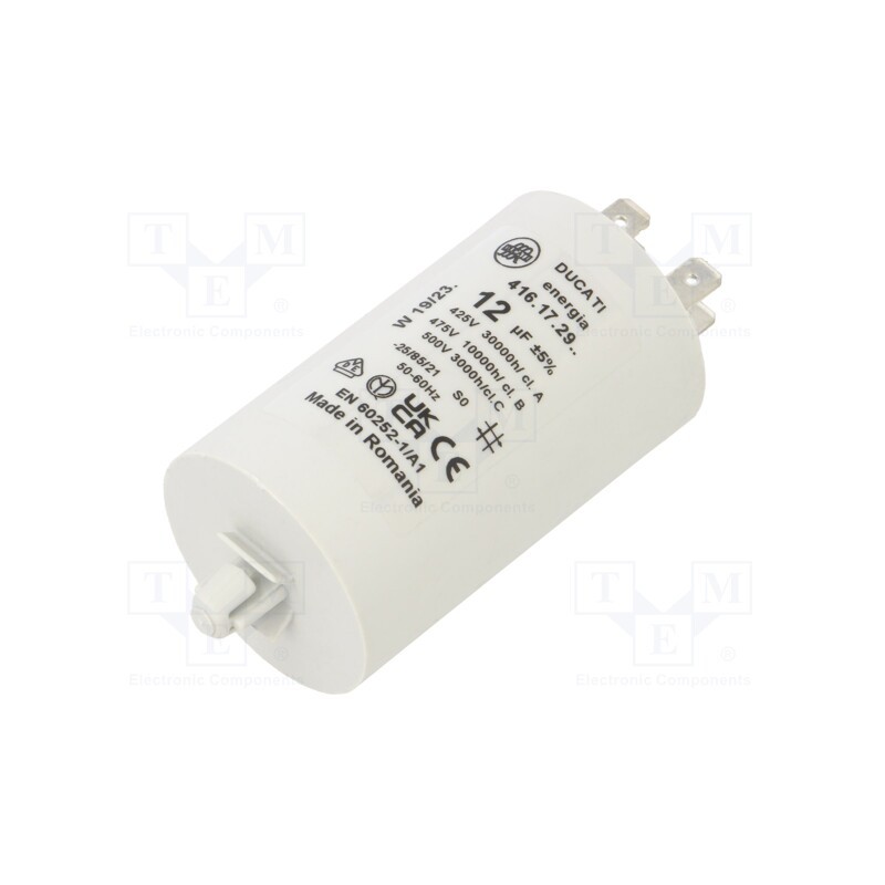 1 pcs x DUCATI ENERGIA - 416172971 - Capacitor: motors, run, 12uF, 425VAC, Ø40x70mm, -25÷85°C, ±5%