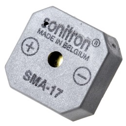1 pcs - Sonitron 82dB Through Hole Continuous Internal Buzzer, 17.5 x 17.5 x 8.5mm, 1.5V dc Min, 24V dc Max