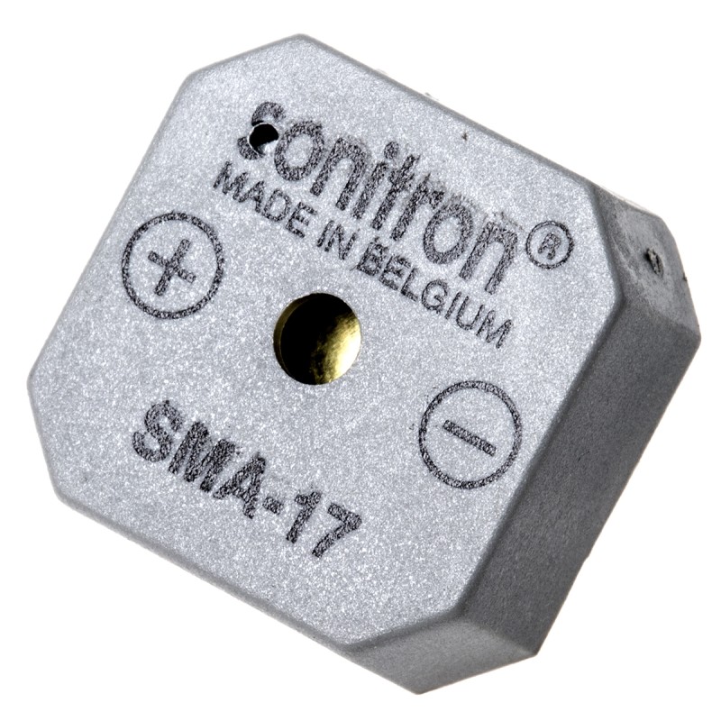 1 pcs - Sonitron 82dB Through Hole Continuous Internal Buzzer, 17.5 x 17.5 x 8.5mm, 1.5V dc Min, 24V dc Max