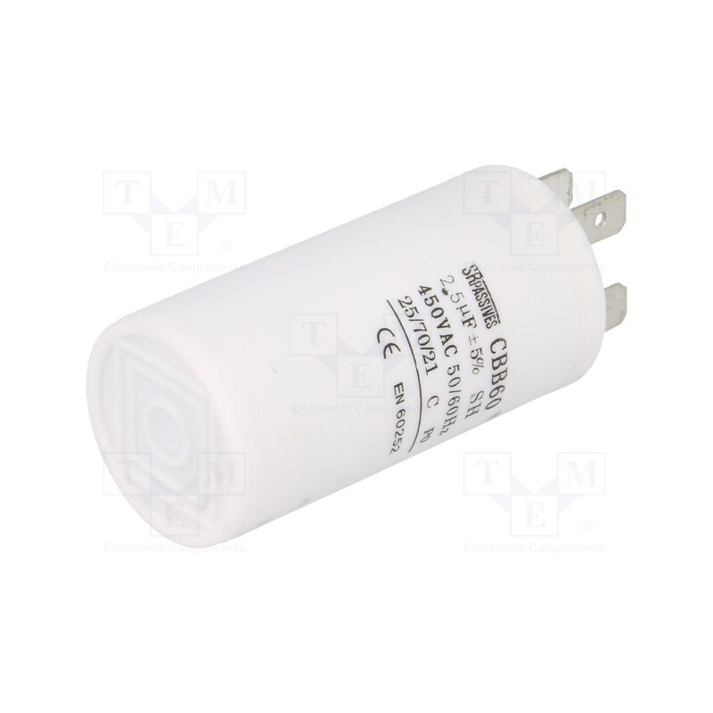 1 pcs x SR PASSIVES - CBB60A-2.5/450 - Capacitor: motors, run, 2.5uF, 450V, Ø30x60mm, -25÷70°C, ±5%, 3000h