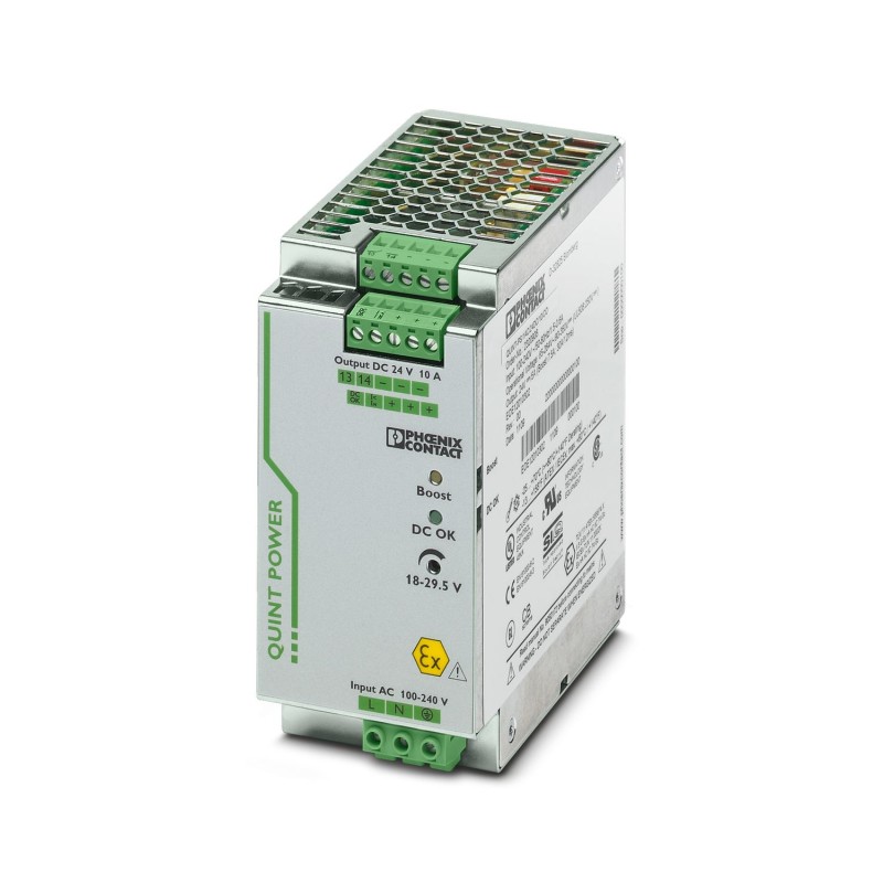 1 pcs - Phoenix Contact QUINT-PS/ 1AC/24DC/10/CO Switch Mode DIN Rail Power Supply, 85 - 264V ac ac Input, 24V dc dc