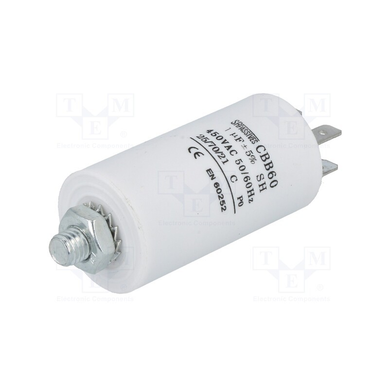 1 pcs x SR PASSIVES - CBB60E-1/450 - Capacitor: motors, run, 1uF, 450V, Ø30x57mm, -25÷70°C, ±5%, 3000h