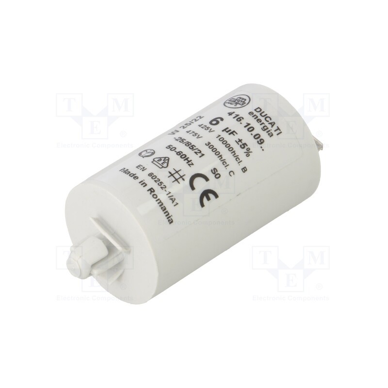 1 pcs x DUCATI ENERGIA - 416100972 - Capacitor: motors, run, 6uF, 400VAC, Ø32x55mm, -25÷85°C, ±5%
