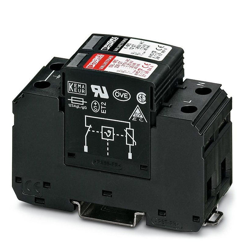 1 pcs - Phoenix Contact, VAL-MS 230/1+1 Surge Suppressor Unit 275 V ac Maximum Voltage Rating 40kA Maximum Surge Current Surge