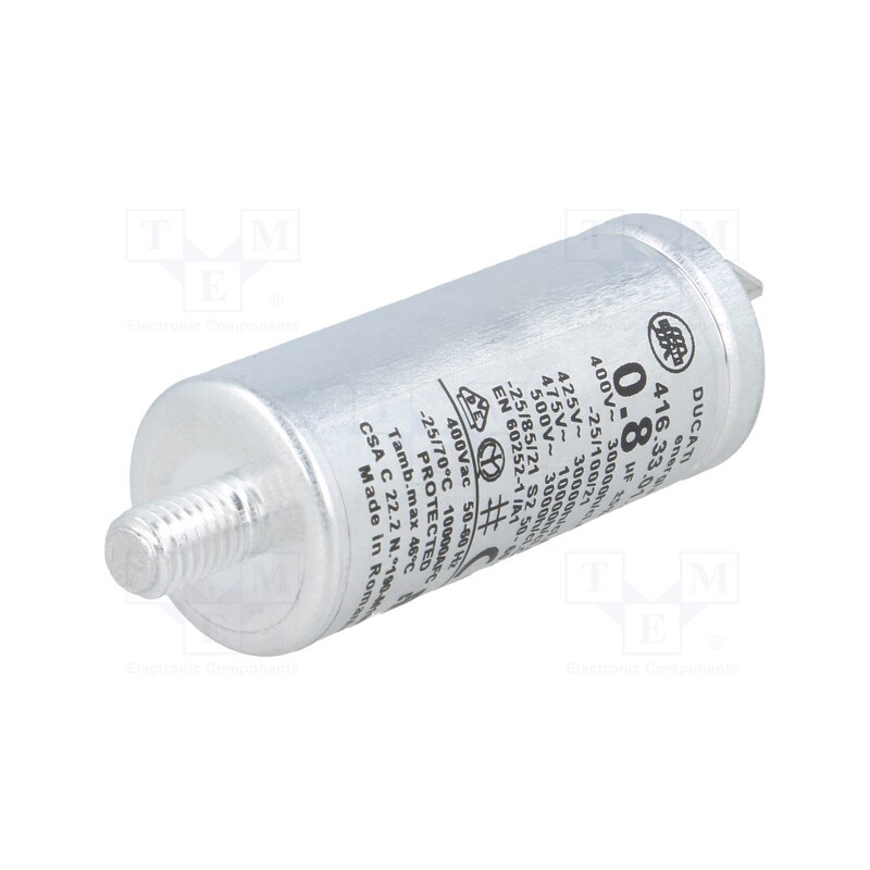 1 pcs x DUCATI ENERGIA - 416330129 - Capacitor: motors, run, 0.8uF, 400VAC, Ø25x60mm, -25÷70°C, ±5%