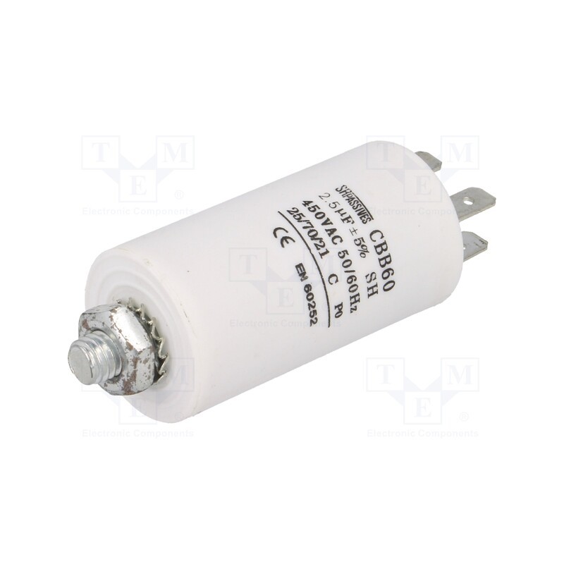 1 pcs x SR PASSIVES - CBB60E-2.5/450 - Capacitor: motors, run, 2.5uF, 450V, Ø30x57mm, -25÷70°C, ±5%, 3000h
