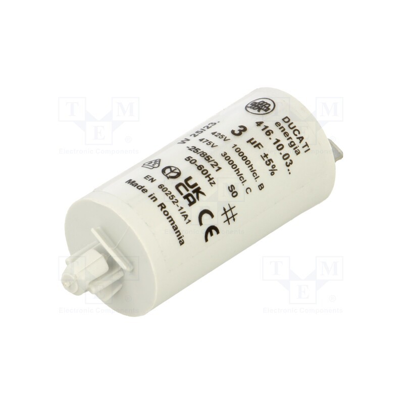 1 pcs x DUCATI ENERGIA - 416100372 - Capacitor: motors, run, 3uF, 400VAC, Ø28x55mm, -25÷85°C, ±5%