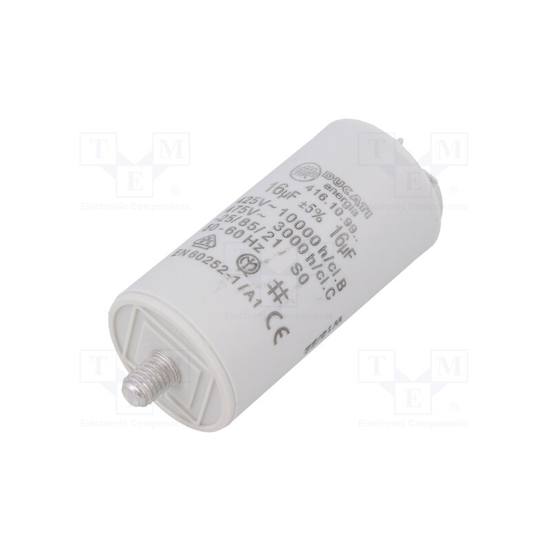 1 pcs x DUCATI ENERGIA - 416109927 - Capacitor: motors, run, 16uF, 425VAC, Ø36x70mm, -25÷85°C, ±5%