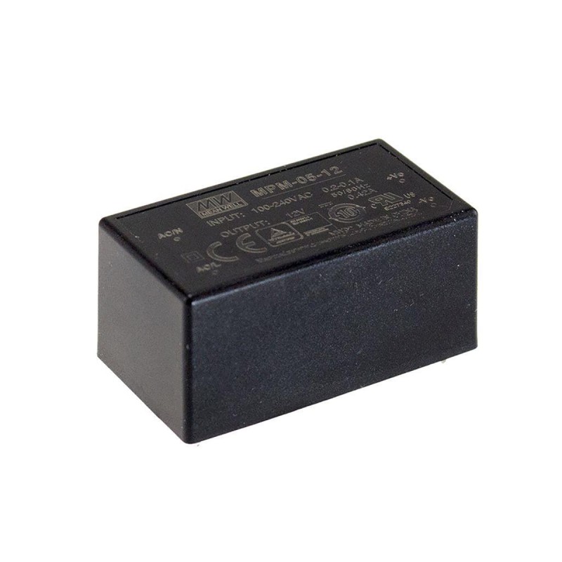 1 pcs - MEAN WELL Switching Power Supply, MPM-05-15, 15V dc, 330mA, 5W, 1 Output, 80 - 264V ac Input Voltage