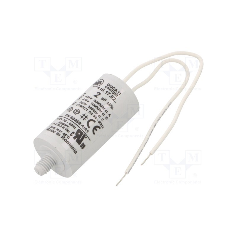 1 pcs x DUCATI ENERGIA - 4161702GA - Capacitor: motors, run, 2uF, 425VAC, Ø28x55mm, -25÷85°C, ±5%