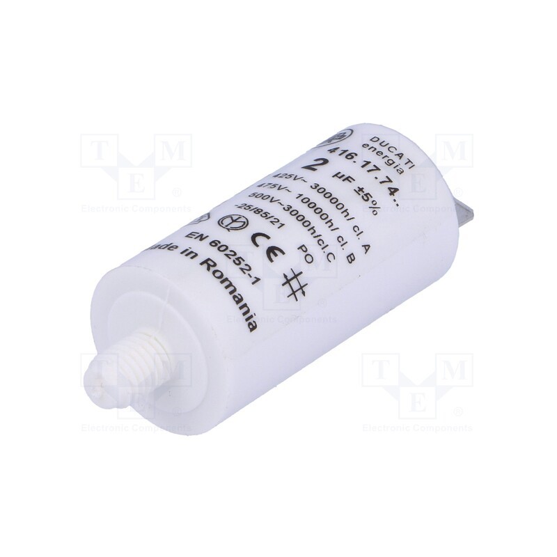 1 pcs x DUCATI ENERGIA - 416177427 - Capacitor: motors, run, 2uF, 475VAC, Ø25x49mm, -25÷85°C, ±5%