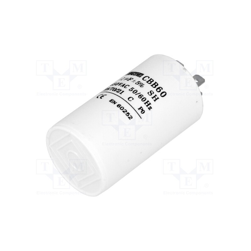 1 pcs x SR PASSIVES - CBB60A-12/450 - Capacitor: motors, run, 12uF, 450V, Ø40x70mm, -25÷70°C, ±5%, 3000h
