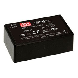 1 pcs - MEAN WELL Switching Power Supply, IRM-45-24, 24V dc, 1.9A, 45.6W, 1 Output, 85 - 264V ac Input Voltage