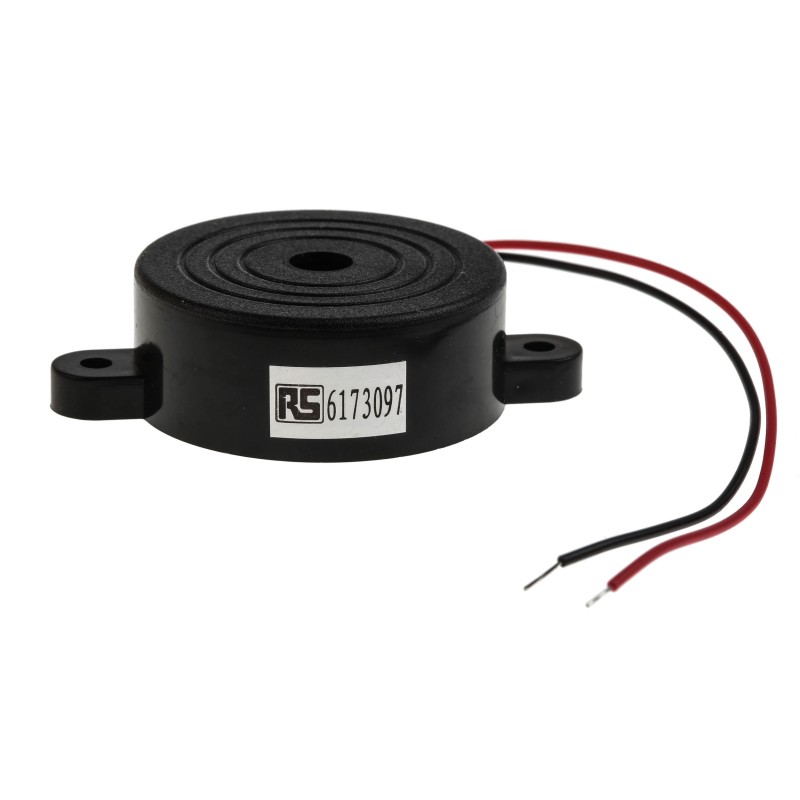 1 pcs - RS PRO 96dB Panel Mount Continuous Internal Piezo Buzzer, 41.8 x 16mm, 1.5V dc Min, 20V dc Max