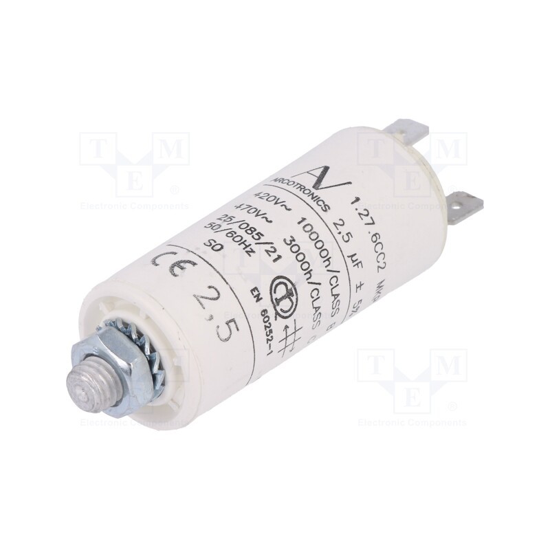 1 pcs x KEMET - C276CC24250AA0J - Capacitor: motors, run, 2.5uF, 420VAC, Ø25x56.5mm, -25÷85°C, ±5%