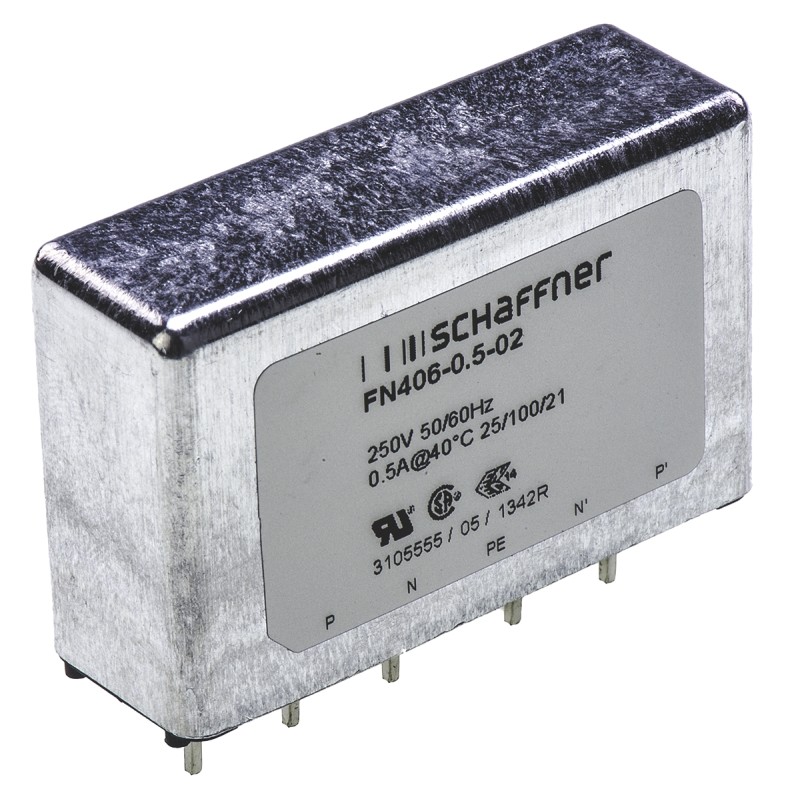 1 pcs - Schaffner, FN406 500mA 250 V ac 400Hz, PCB Mount EMC Filter, Pin, Single Phase