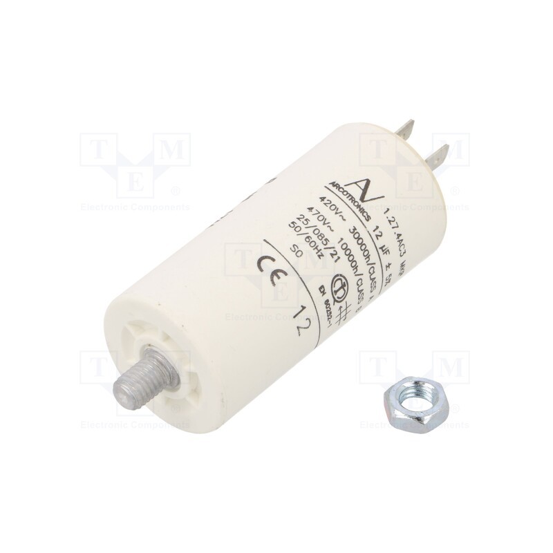1 pcs x KEMET - C274AC35120AA0J - Capacitor: motors, run, 12uF, 470VAC, Ø35x73.5mm, -25÷85°C, ±5%