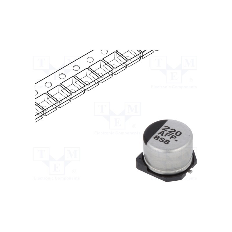 1 pcs x PANASONIC - EEEFP1A221AP - Capacitor: electrolytic, low ESR, SMD, 220uF, 10VDC, Ø8x6.2mm, ±20%