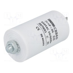 1 pcs x SR PASSIVES - CBB60E-20/450 - Capacitor: motors, run, 20uF, 450V, Ø40x70mm, -25÷70°C, ±5%, 3000h
