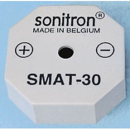 1 pcs - Sonitron 79dB Through Hole Continuous External Piezo Buzzer, 13.96 x 13.96 x 6mm, 1.5 Min, 30V ac Max