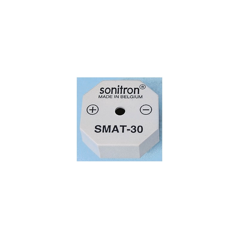 1 pcs - Sonitron 79dB Through Hole Continuous External Piezo Buzzer, 13.96 x 13.96 x 6mm, 1.5 Min, 30V ac Max