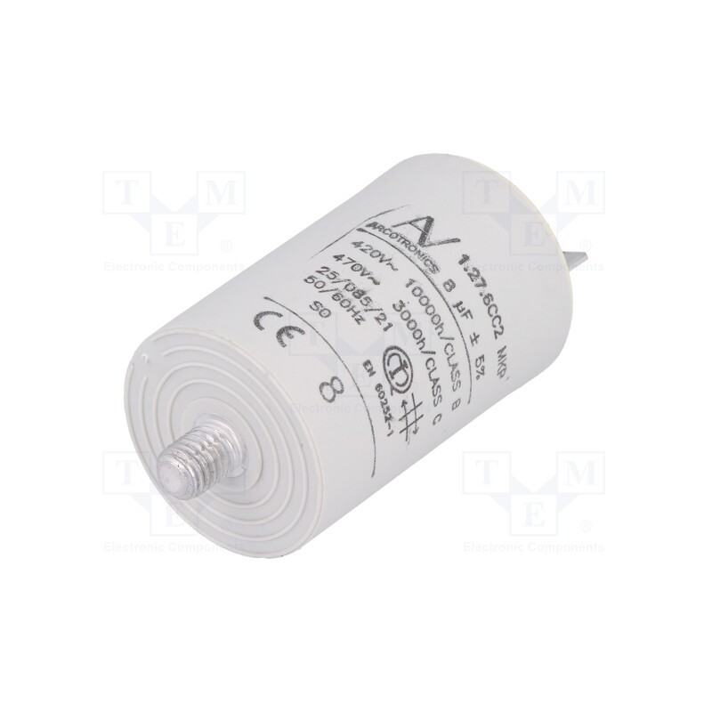 1 pcs x KEMET - C276CC24800AA0J - Capacitor: motors, run, 8uF, 420VAC, Ø35x56.5mm, -25÷85°C, ±5%