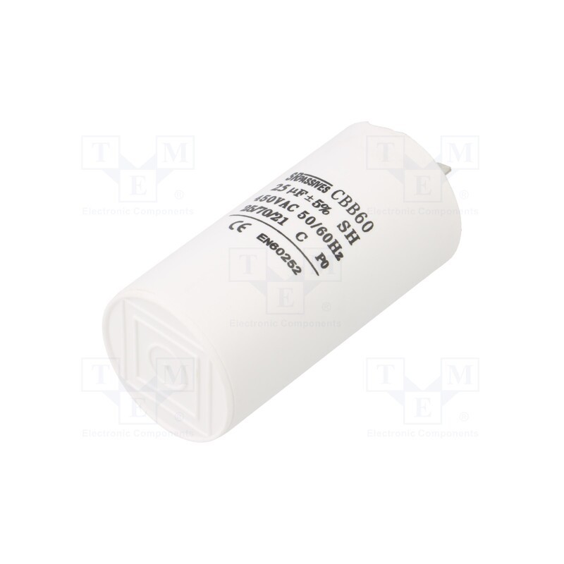 1 pcs x SR PASSIVES - CBB60A-25/450 - Capacitor: motors, run, 25uF, 450V, Ø45x90mm, -25÷70°C, ±5%, 3000h