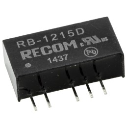 1 pcs - Recom RB DC-DC Converter, ±15V dc/ ±33mA Output, 10.8 - 13.2 V dc Input, 1W, Through Hole, +85°C Max Temp -40°C