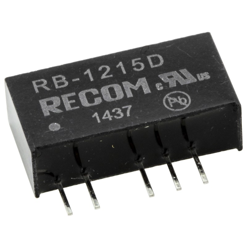 1 pcs - Recom RB DC-DC Converter, ±15V dc/ ±33mA Output, 10.8 - 13.2 V dc Input, 1W, Through Hole, +85°C Max Temp -40°C
