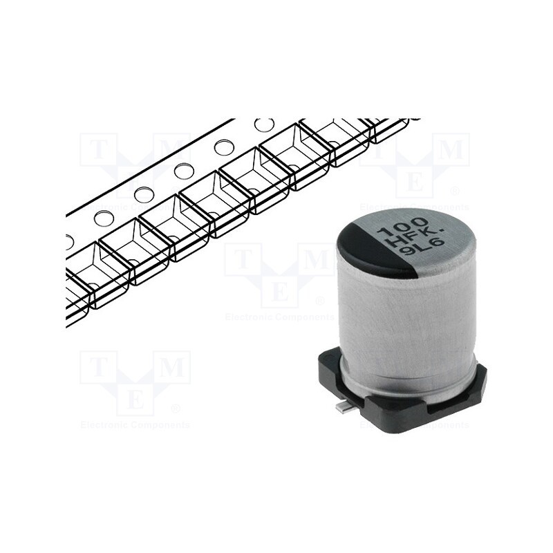 1 pcs x PANASONIC - EEEFK1H101P - Capacitor: electrolytic, low ESR, SMD, 100uF, 50VDC, Ø8x10.2mm