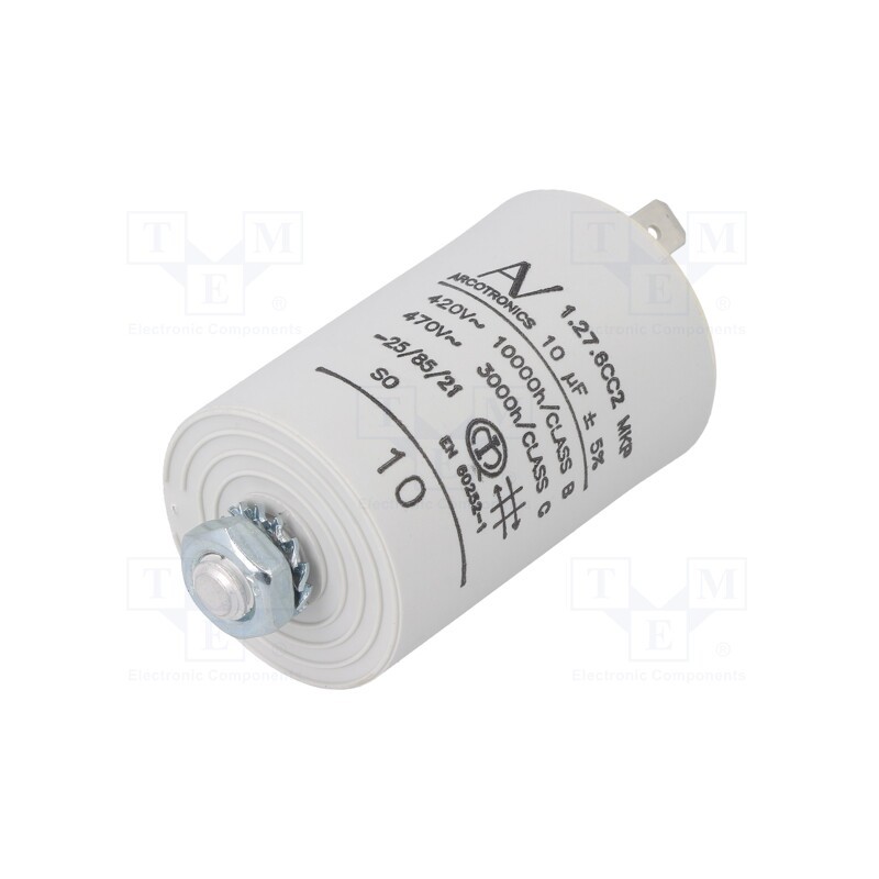 1 pcs x KEMET - C276CC25100AA0J - Capacitor: motors, run, 10uF, 420VAC, Ø35x56.5mm, -25÷85°C, ±5%