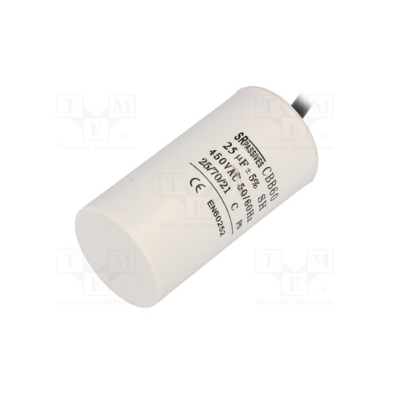 1 pcs x SR PASSIVES - CBB60H-25/450 - Capacitor: motors, run, 25uF, 450V, Ø42x82mm, -25÷70°C, ±5%, 3000h