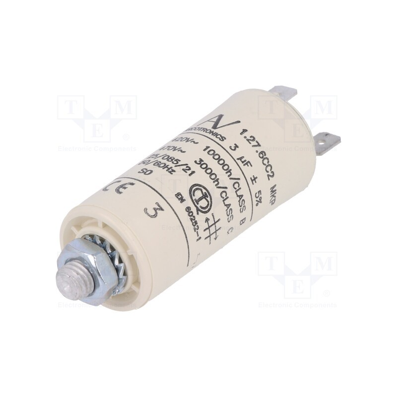 1 pcs x KEMET - C276CC24300AA0J - Capacitor: motors, run, 3uF, 420VAC, Ø25x56.5mm, -25÷85°C, ±5%