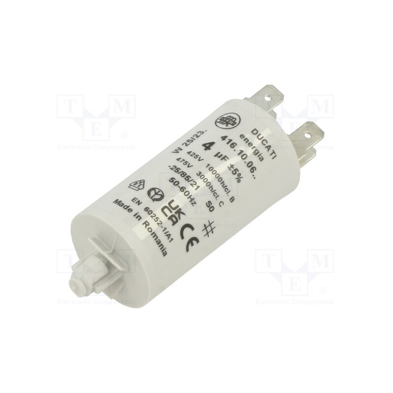 1 pcs x DUCATI ENERGIA - 416100671 - Capacitor: motors, run, 4uF, 400VAC, Ø28x55mm, -25÷85°C, ±5%