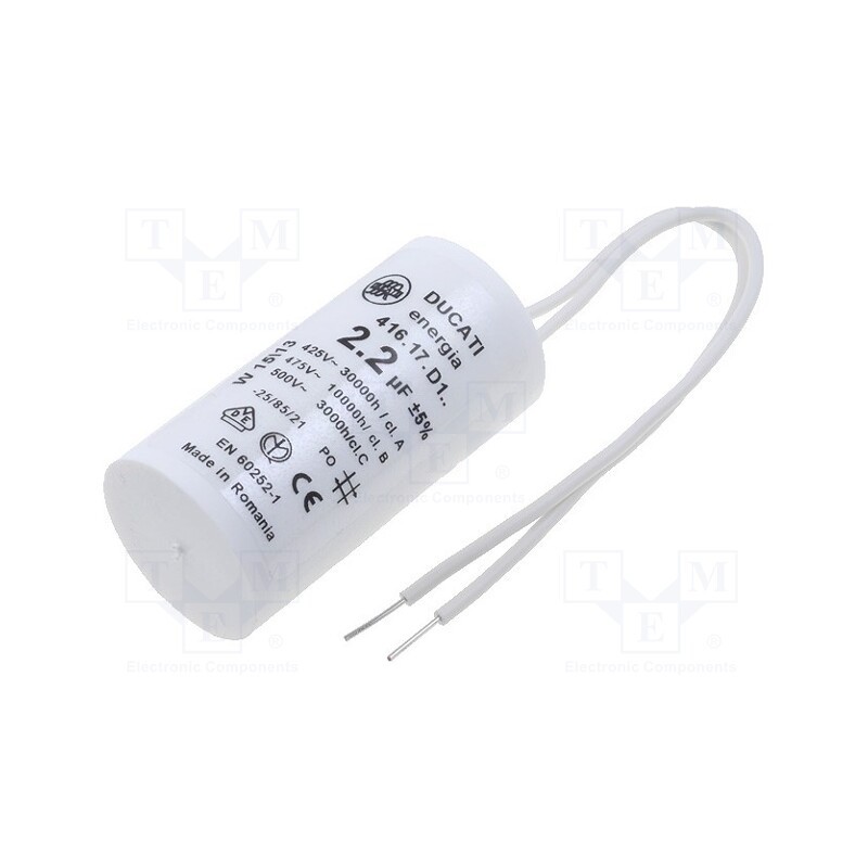 1 pcs x DUCATI ENERGIA - 41617D106 - Capacitor: motors, run, 2.2uF, 475VAC, Ø28x55mm, -25÷85°C, ±5%