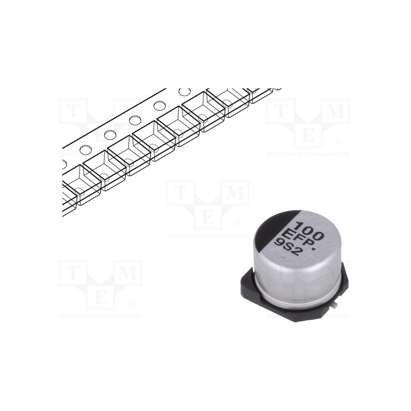 1 pcs x PANASONIC - EEEFP1E101AP - Capacitor: electrolytic, low ESR, SMD, 100uF, 25VDC, Ø8x6.2mm, ±20%