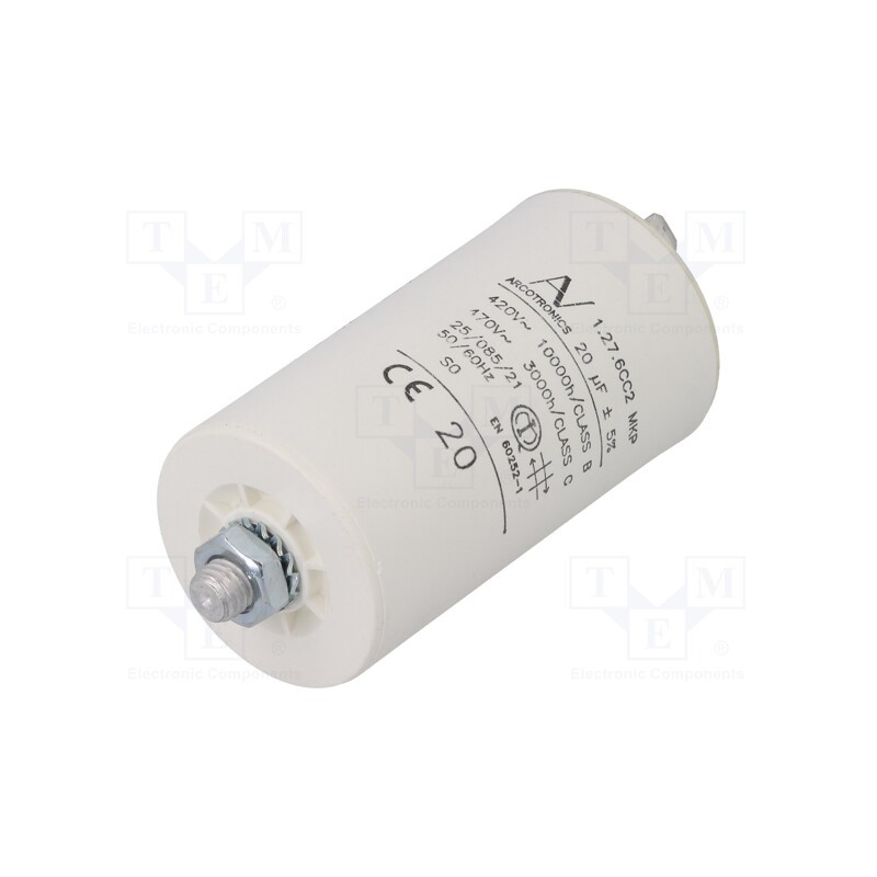 1 pcs x KEMET - C276CC25200AA0J - Capacitor: motors, run, 20uF, 420VAC, Ø45x74mm, -25÷85°C, ±5%