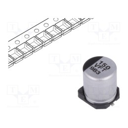 1 pcs x PANASONIC - EEEFTV151XAP - Capacitor: electrolytic, low ESR, SMD, 150uF, 35VDC, Ø6.3x7.7mm