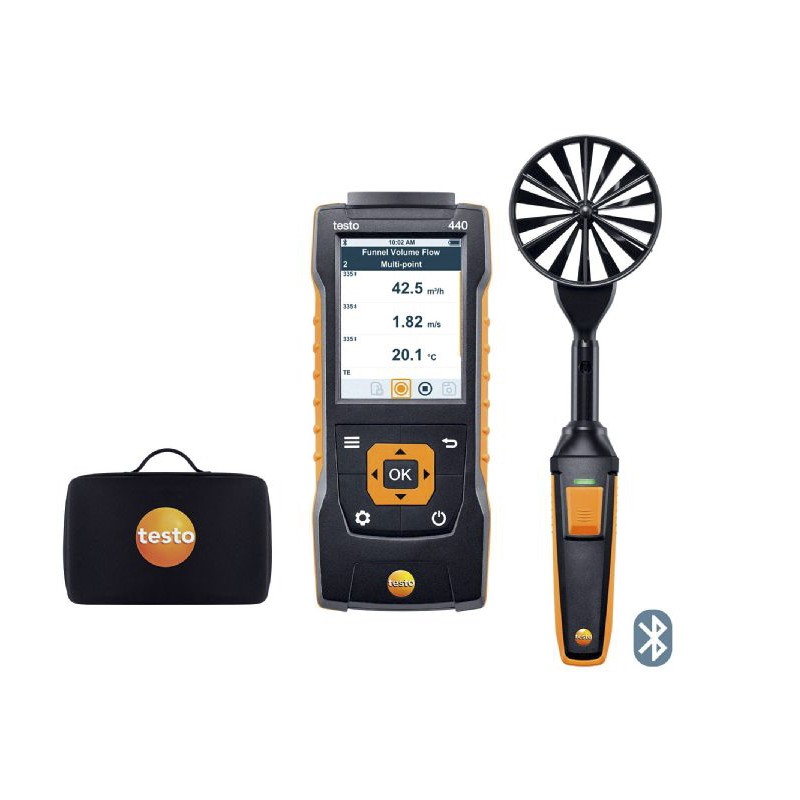 1 pcs - Testo 440 100 mm Vane Kit with Bluetooth Anemometer, Measures Air Velocity, Humidity, Temperature