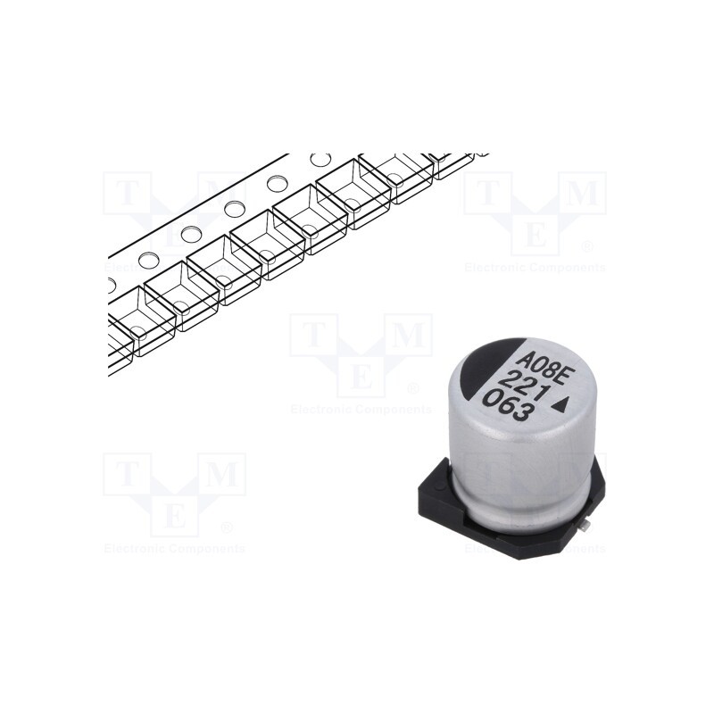1 pcs x KYOCERA AVX - AEA1213221M063R - Capacitor: electrolytic, SMD, 220uF, 63VDC, Ø12.5x13.5mm, 5000h