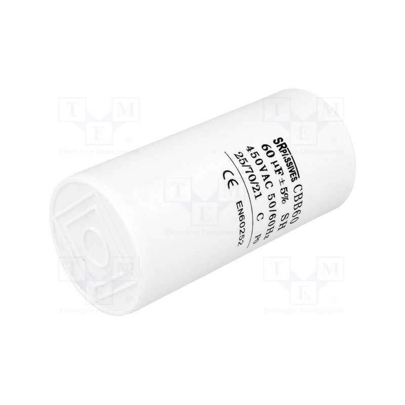 1 pcs x SR PASSIVES - CBB60A-60/450 - Capacitor: motors, run, 60uF, 450V, Ø50x100mm,Ø50x106mm, -25÷70°C