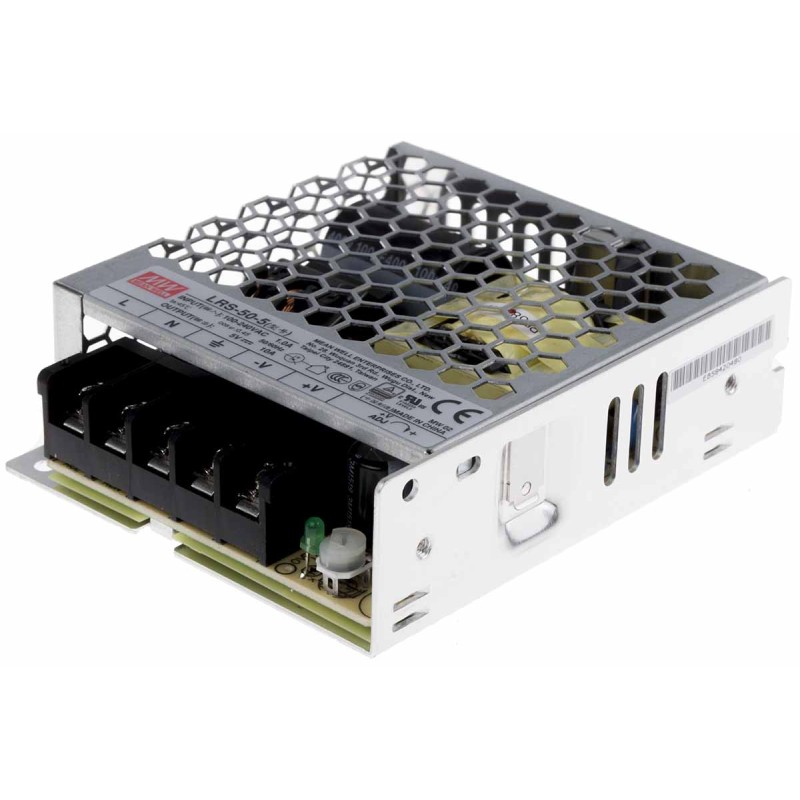 1 pcs - MEAN WELL Switching Power Supply, LRS-50-5, 5V dc, 10A, 50W, 1 Output, 85 - 264V ac Input Voltage
