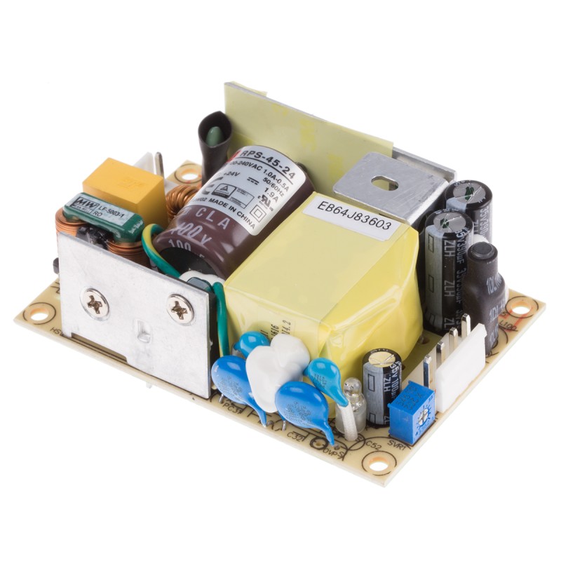 1 pcs - MEAN WELL Switching Power Supply, RPS-45-24, 24V dc, 1.9A, 45.6W, 1 Output, 80 - 264V ac Input Voltage