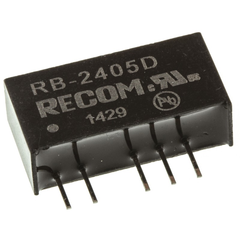 1 pcs - Recom RB DC-DC Converter, ±5V dc/ ±100mA Output, 21.6 - 26.4 V dc Input, 1W, Through Hole, +85°C Max Temp -40°C