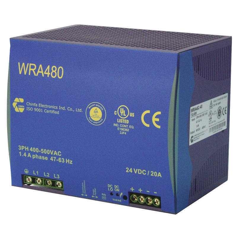 1 pcs - Chinfa WRA 480 DIN Rail Power Supply, 400V ac ac Input, 24V dc dc Output, 20A Output, 480W