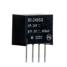 1 pcs - Recom RI DC-DC Converter, 5V dc/ 400mA Output, 21.6 - 26.4 V dc Input, 2W, Through Hole, +85°C Max Temp -40°C